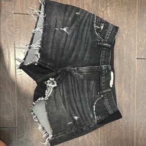 Distressed Black Maternity Denim Shorts